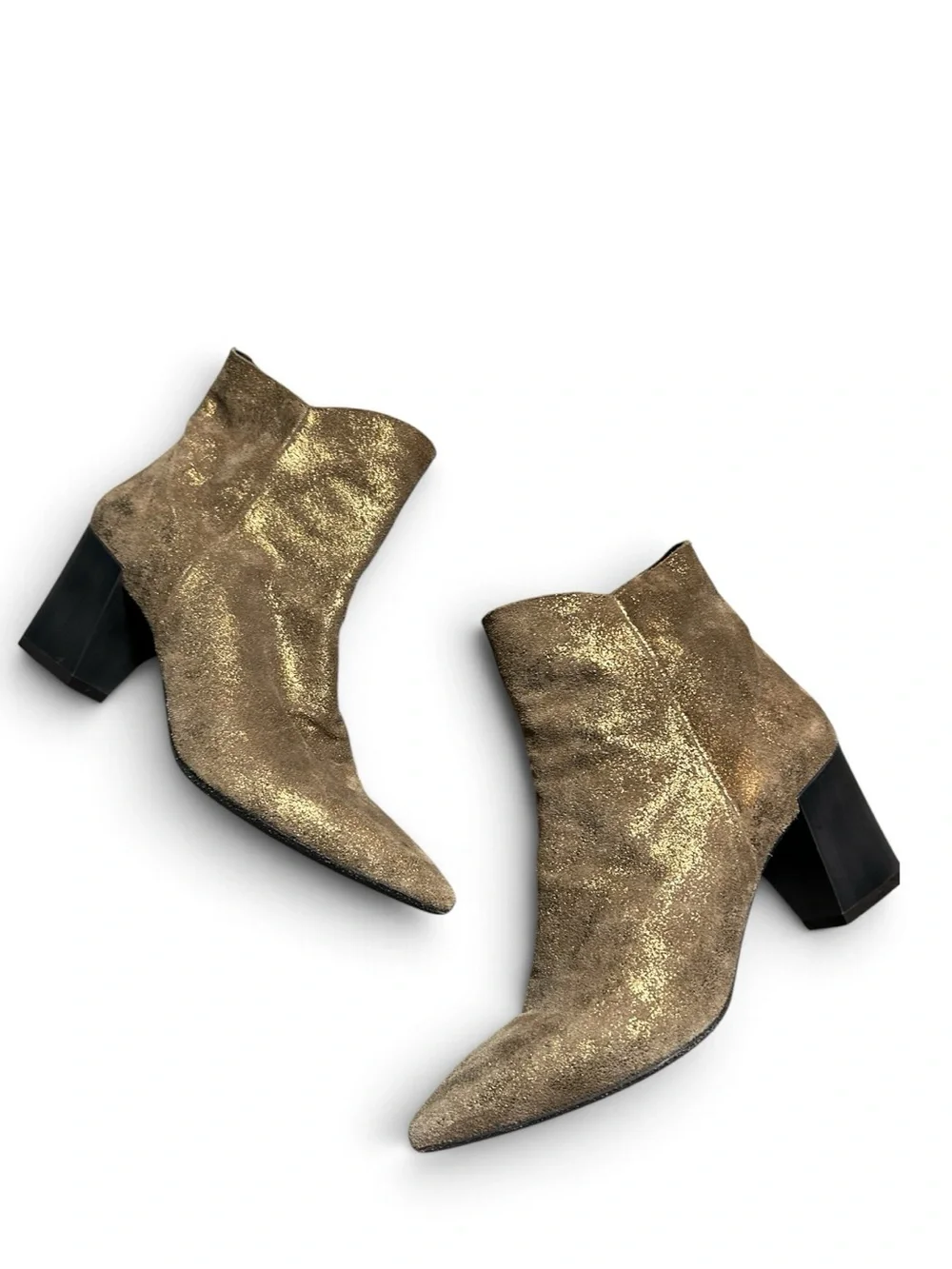 Cucuco Gold Shimmer Ankle Boots Pointed Toe Block Heel Size EU 38.5 US 8